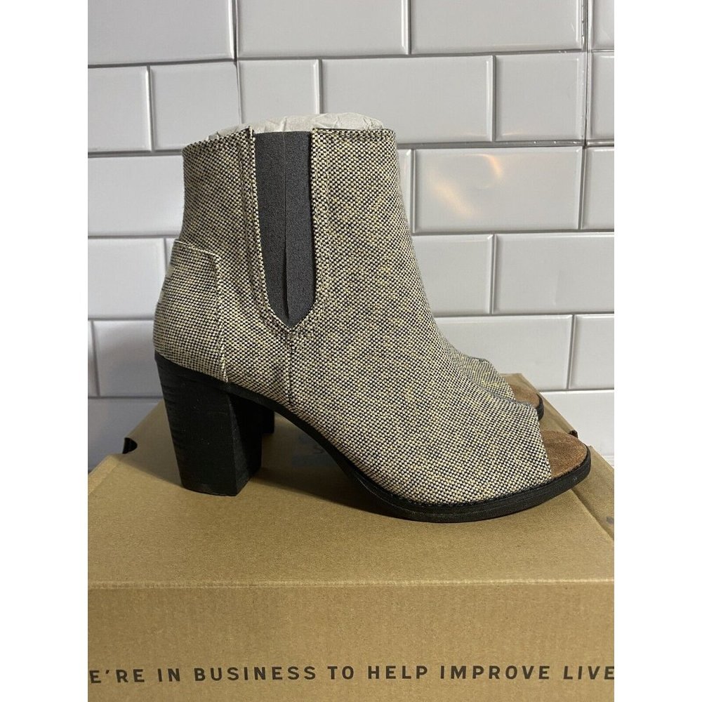 Toms Majorca Womens Peep Toe Zip Ankle Bootie Grey Metallic Linen Size 7.5M NIB